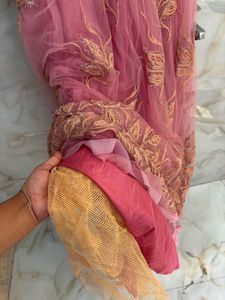 Net Embroidered Pink Gown