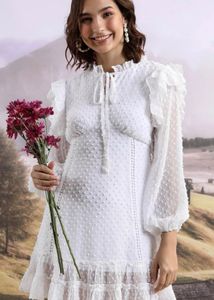 Chic White Textured Ruffle Dress