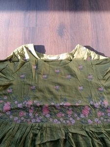 Olive Green Embroidered Kurta ( L size )