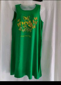 Green Sleeveless Dress with Butterfly Print