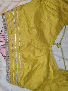 Vibrant musterd  Ethnic lehgha choliwith Silver Em