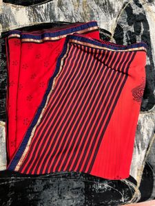 Elegant Red Striped Saree