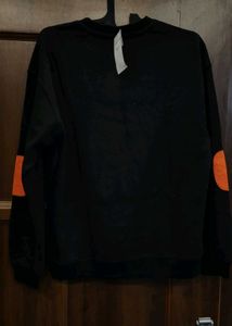 Black Crew Neck Sweatshirt with Orange Accents