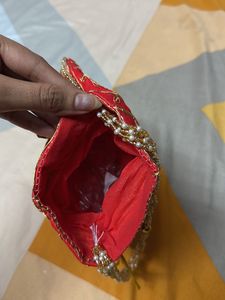 brand new Red &amp; Gold Embroidered Potli Bag
