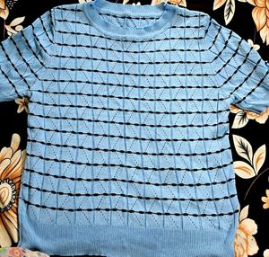Light Blue Striped Knit Top