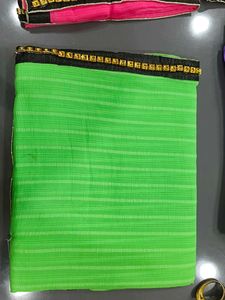 Vibrant Green Saree with Black Border
