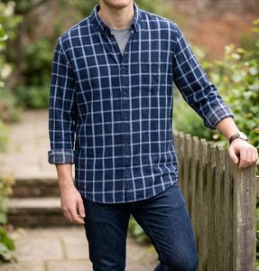 Men's Blue Plaid Button-Up Shirt