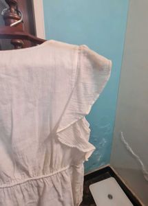 White V-Neck Flutter Sleeve Top
