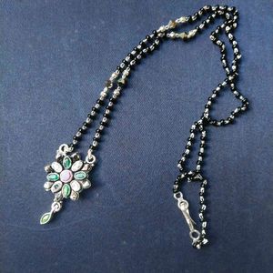 PureSilver Single Line Green&amp;Pink Stone Mangalsutr