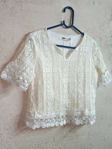 Trendy Lace Crop Top Layered White