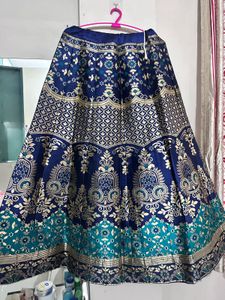 Elegant Blue & Gold Brocade Skirt