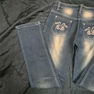 low waist slim Embellished Denim Jeans  y2k