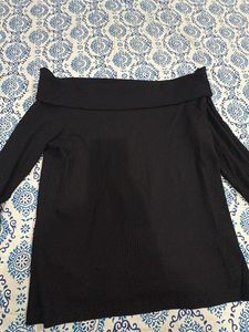 Black Off-Shoulder Ribbed Top