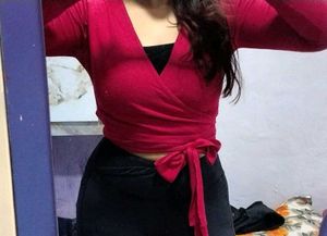 Red Wrap Top with Long Sleeves