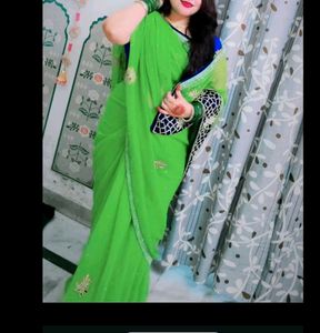 Vibrant Lime Green Embellished Saree
