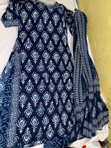 Navy Blue Printed Kurta Set with Dupatta