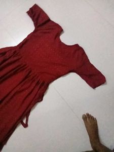 Elegant Red Kurta with Gold Dots