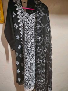 Elegant Black & White Embroidered Kurta Set