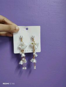Elegant White Flower Pearl Dangle Earrings