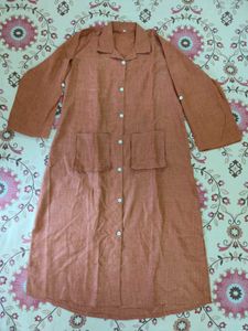 Unused Linen Stylish Rust Kurta with Pocket