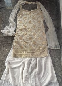 Elegant White & Gold Sharara Set