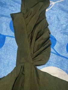 Olive Green Flutter Sleeve Dress