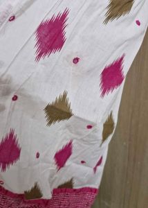White Kurta with Pink &amp; Brown Ikat Print