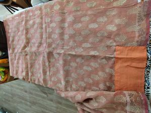 Coral And Beige Embroidered Saree (Women's)