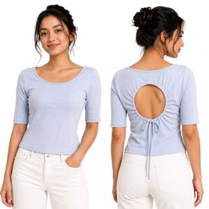 H&M Light Blue Ribbed Cut-Out Back Top