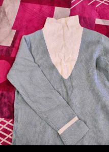 Cozy Blue V-Neck Knit Sweater