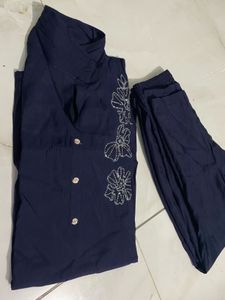 Navy Blue Kurta Set with Embellishments