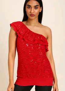 Sparkling Red One-Shoulder Top