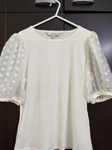 White Polka Dot Sleeve Top