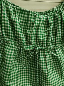Green Gingham Off-Shoulder Puff Sleeve Top