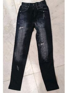 Brand New Cotton Distressed Denim Look, Fully Stretchable Jegging, Black Colour