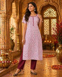 Beautiful Floral Kurta with Maroon Pants
