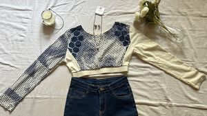 Stylish Crop Top &amp; Jeans Set
