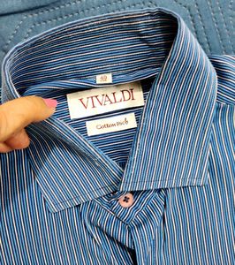 Vivaldi Blue Striped Cotton Rich Shirt