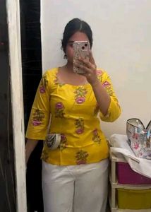 Yellow Floral Print Kurta
