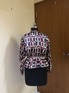 Chic Geometric Print Peplum Blouse