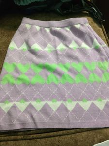 Purple &amp; Green Heart Argyle Knit Skirt