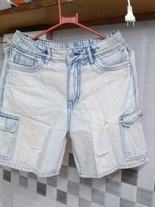 Acid Wash Denim Cargo Shorts