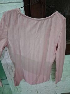 Pink Ribbed Button-Up Long Sleeve Top