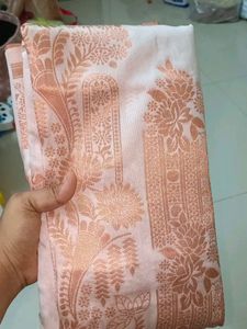 White &amp; Peach Banarasi Saree