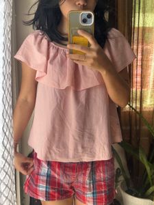 Pink Off-Shoulder Ruffle Top