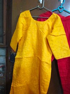 Yellow Kurta Set with Red Pants