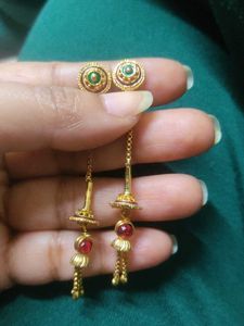 Elegant Gold Earrings with Red Stones