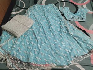 Blue Lace Lehenga Choli Set