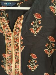Black Floral Print Kurta