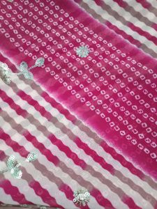 Pink &amp; White Bandhani Saree